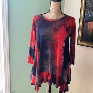 5/$20 Oddy tie dye blue and red swing top S